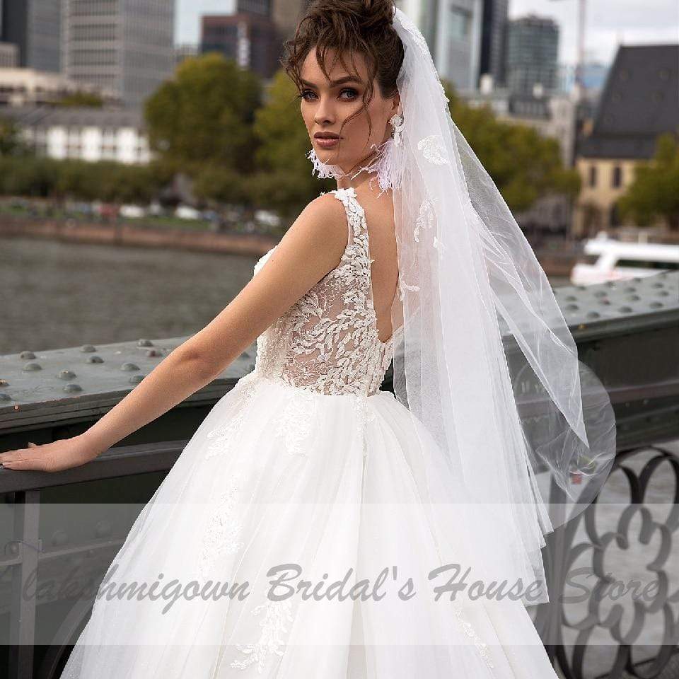 Luxury Tulle Mariage Open Back Lace Beading Wedding Dresses - ROYCEBRIDAL OFFICIAL STORE