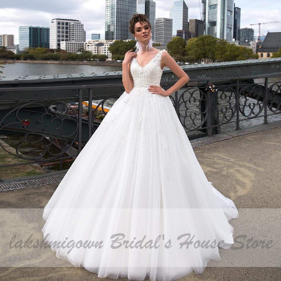 Luxury Tulle Mariage Open Back Lace Beading Wedding Dresses - ROYCEBRIDAL OFFICIAL STORE