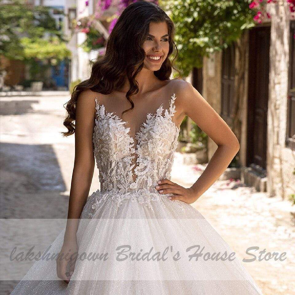 Luxury Wedding Gowns Sexy Women Glitter Tulle Bridal - ROYCEBRIDAL OFFICIAL STORE