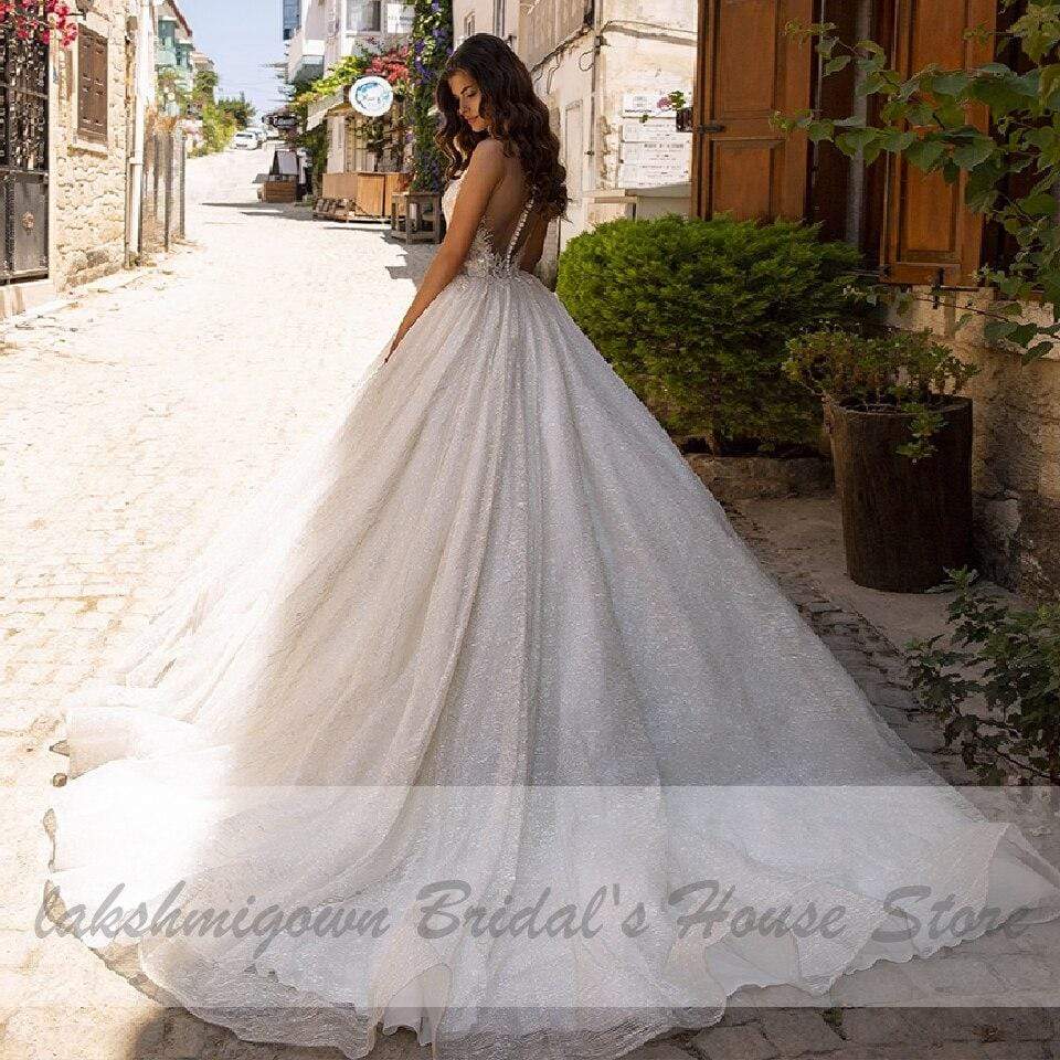 Luxury Wedding Gowns Sexy Women Glitter Tulle Bridal - ROYCEBRIDAL OFFICIAL STORE