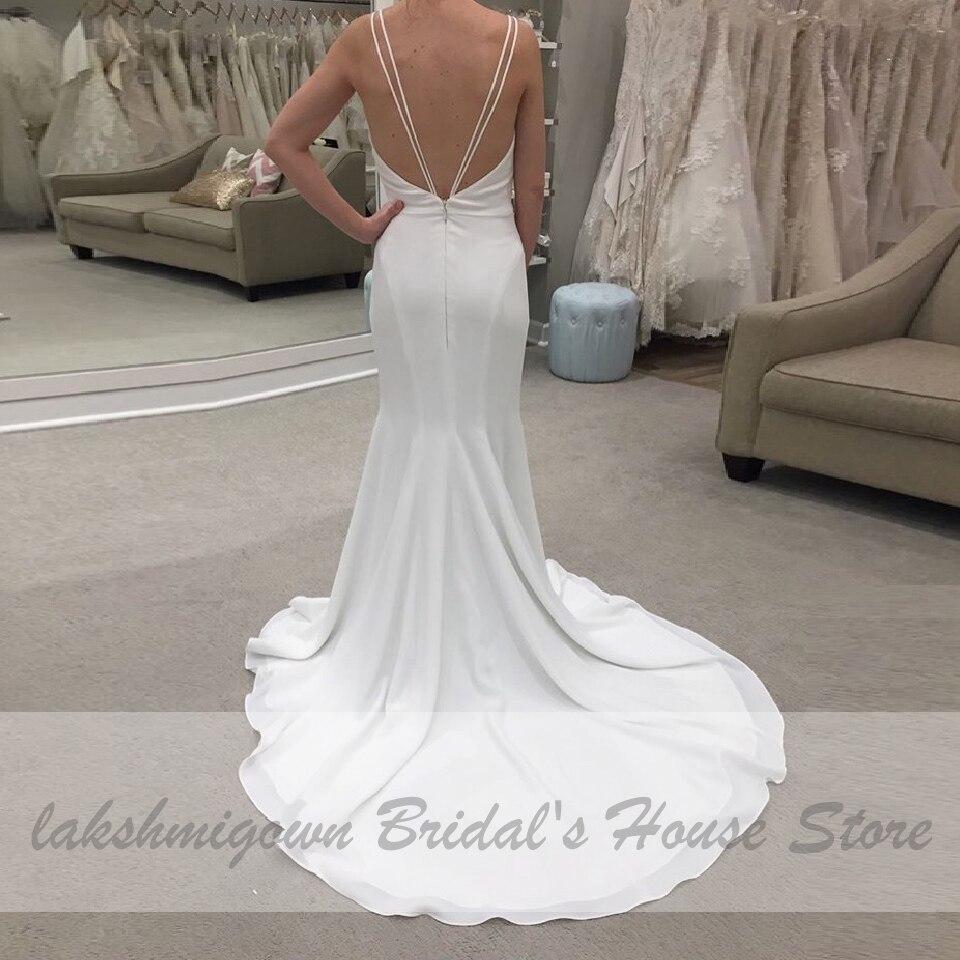 Mermaid Wedding Dress Open Back Bridal Dress Sheer O-neck Simple Satin - ROYCEBRIDAL OFFICIAL STORE