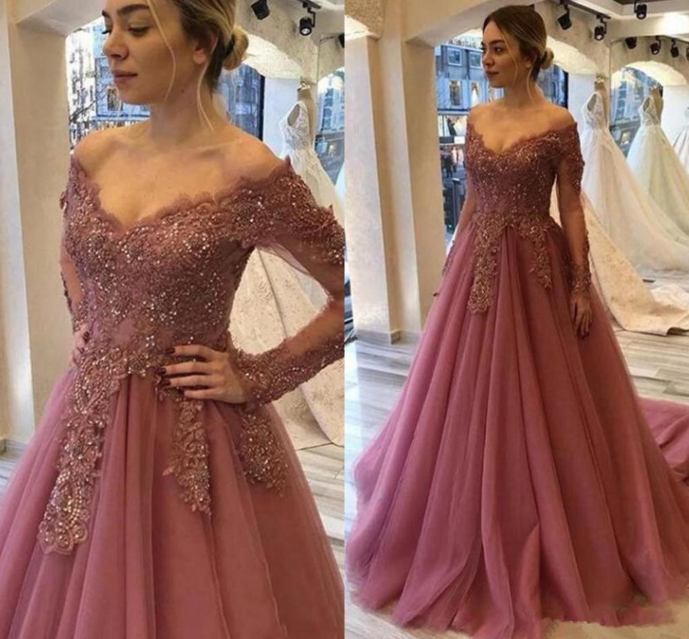 Modern Mother Of The Bride Dresses Off Shoulder Lace Appliques Beaded Long Sleeves Plus Size Evening Dress Bridal Guest Dress - ROYCEBRIDAL OFFICIAL STORE