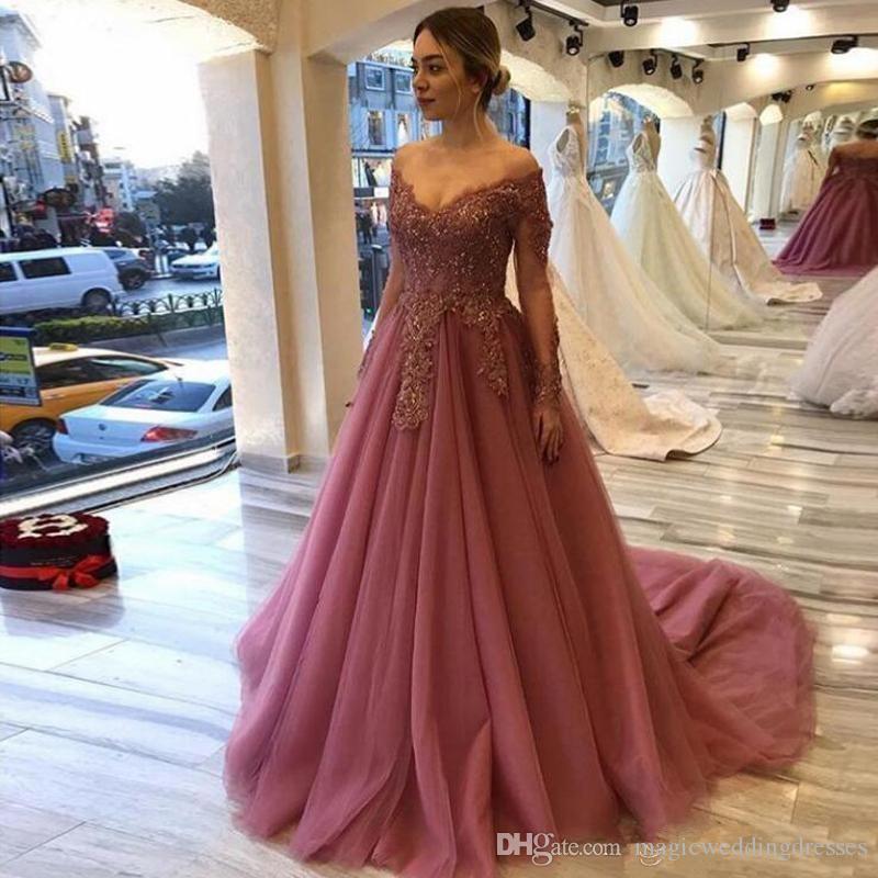 Modern Mother Of The Bride Dresses Off Shoulder Lace Appliques Beaded Long Sleeves Plus Size Evening Dress Bridal Guest Dress - ROYCEBRIDAL OFFICIAL STORE