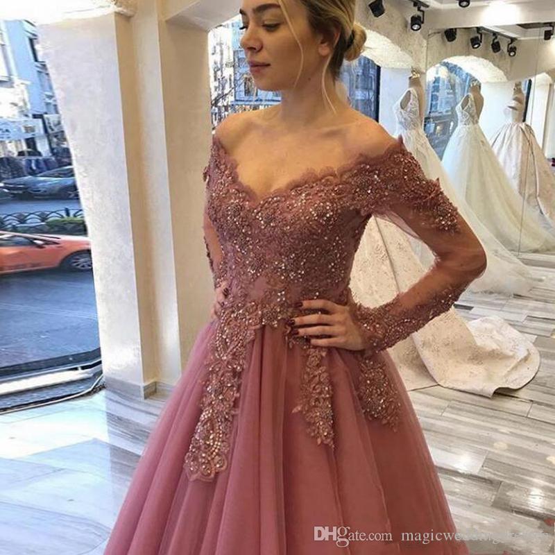 Modern Mother Of The Bride Dresses Off Shoulder Lace Appliques Beaded Long Sleeves Plus Size Evening Dress Bridal Guest Dress - ROYCEBRIDAL OFFICIAL STORE