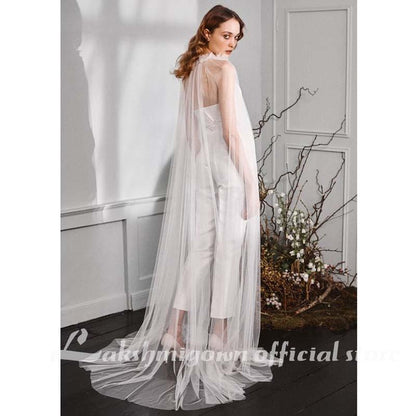 Modest Jumpsuit Wedding Dresses with cape - ROYCEBRIDAL OFFICIAL STORE