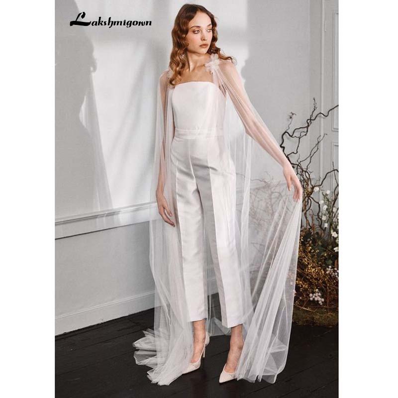 Modest Jumpsuit Wedding Dresses with cape - ROYCEBRIDAL OFFICIAL STORE