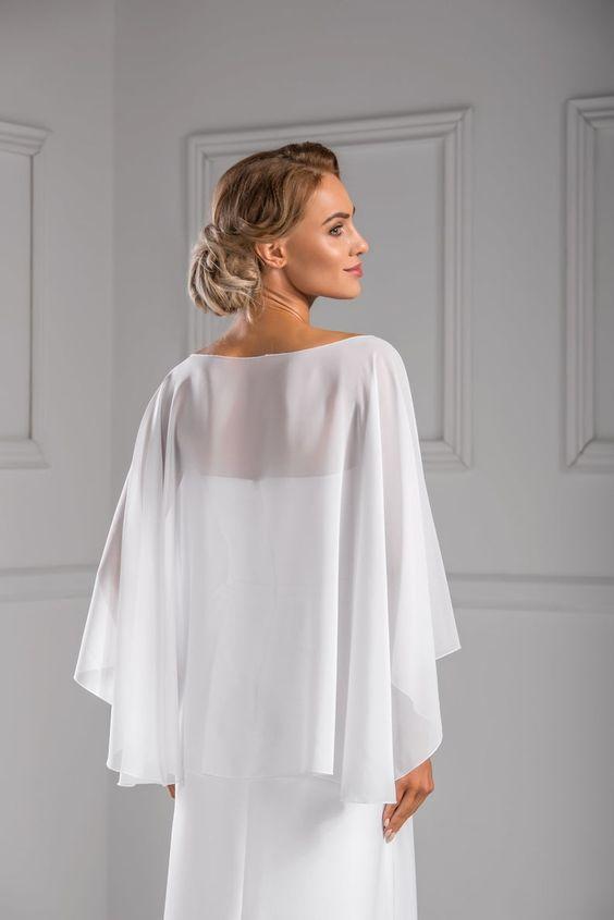 New Collection Asymmetrical Style Chiffon Bridal Cape For Bridal - ROYCEBRIDAL OFFICIAL STORE