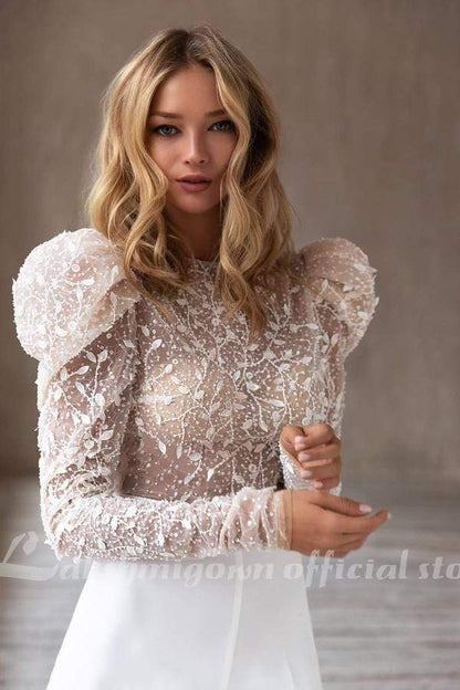 New Jumpsuit Boho Wedding Dresses Jewel Neck Lace Appliques - ROYCEBRIDAL OFFICIAL STORE