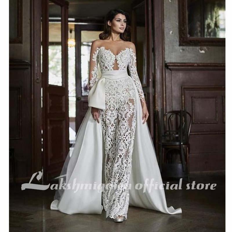 New Lace Wedding Bridal Jumpsuit Dresses Long Sleeves - ROYCEBRIDAL OFFICIAL STORE