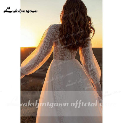 Newest Long Sleeve O Neck Lace Wedding Dresses - ROYCEBRIDAL OFFICIAL STORE