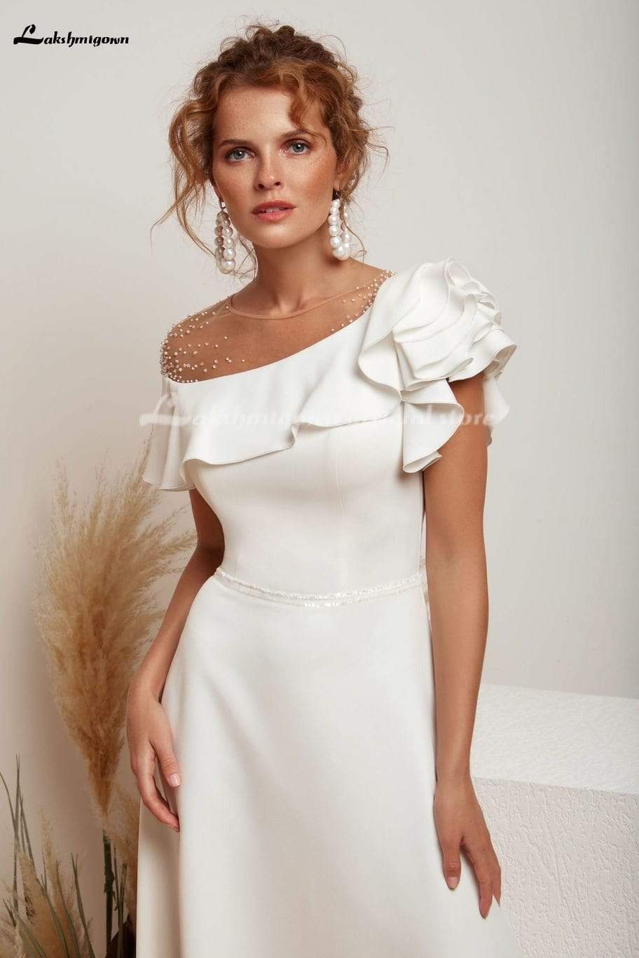 One shoulder satin Wedding Dress Elegant A-Line - ROYCEBRIDAL OFFICIAL STORE