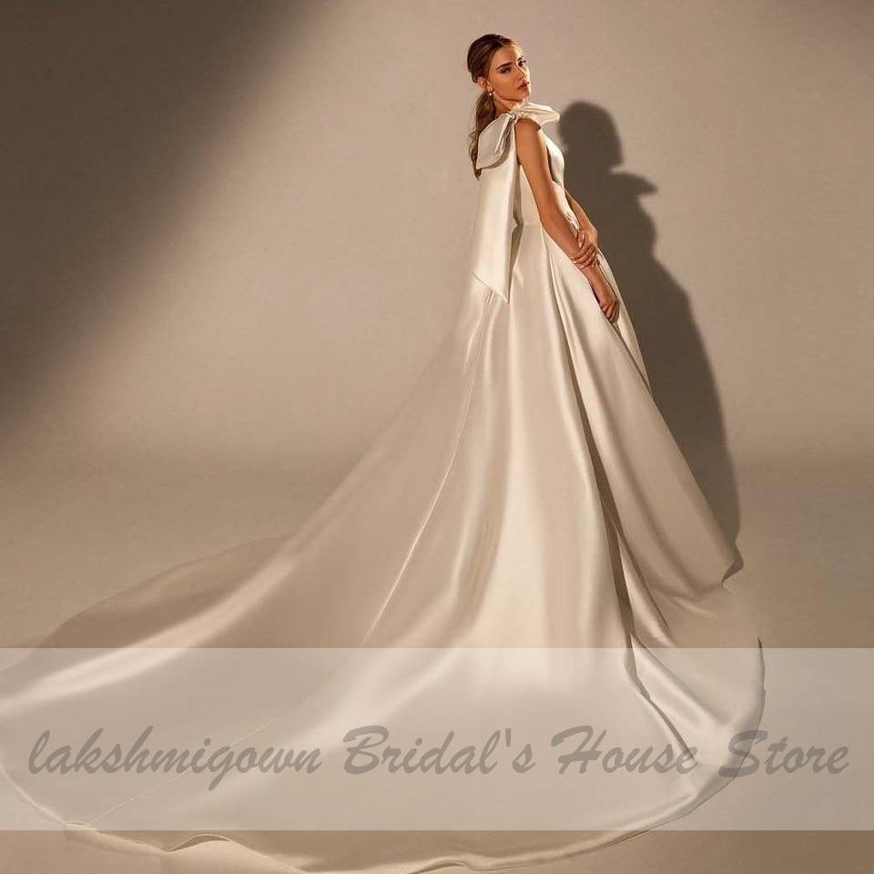 One Shoulder Satin Wedding Gowns Long Train - ROYCEBRIDAL OFFICIAL STORE