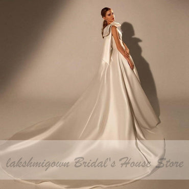 One Shoulder Satin Wedding Gowns Long Train - ROYCEBRIDAL OFFICIAL STORE