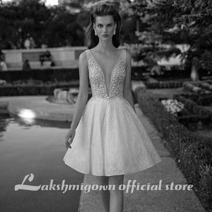 Pearls Wedding Dresses A-Line Pluning Neckline Lace - ROYCEBRIDAL OFFICIAL STORE