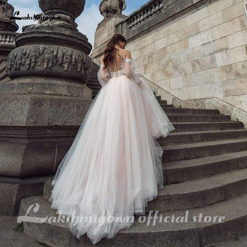 Pink Elegant A Line Bridal Dress with Lace Appliques - ROYCEBRIDAL OFFICIAL STORE