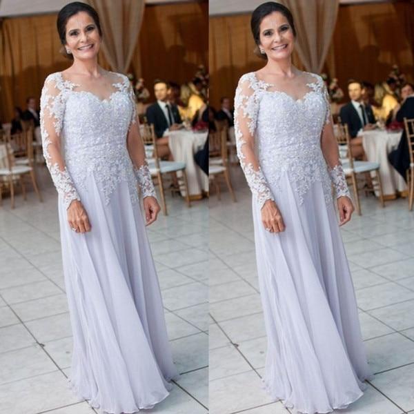 Plus size Chiffon Mother Of The Bride Dresses Illusion Long Sleeves Appliques Women Formal Wedding Guest Dresses Vestidos - ROYCEBRIDAL OFFICIAL STORE