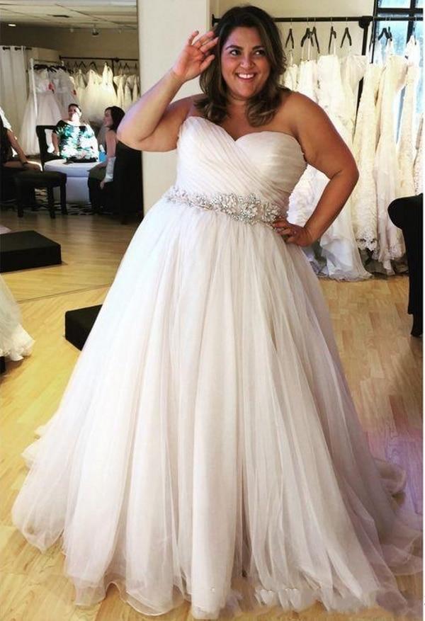 Plus size Wedding Dress A-line Sweetheart Pleated Shiny - ROYCEBRIDAL OFFICIAL STORE