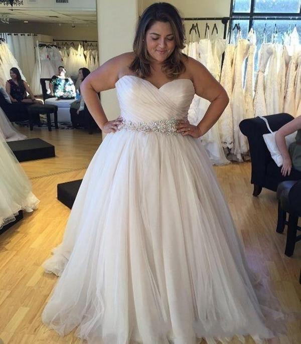 Plus size Wedding Dress A-line Sweetheart Pleated Shiny - ROYCEBRIDAL OFFICIAL STORE