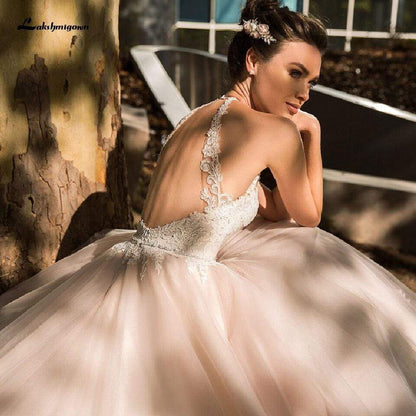 Princess Blush Pink Tulle Wedding Dress - ROYCEBRIDAL OFFICIAL STORE