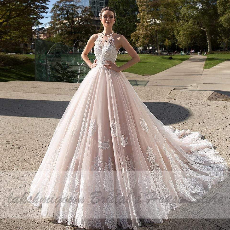 Princess Blush Pink Tulle Wedding Dress - ROYCEBRIDAL OFFICIAL STORE