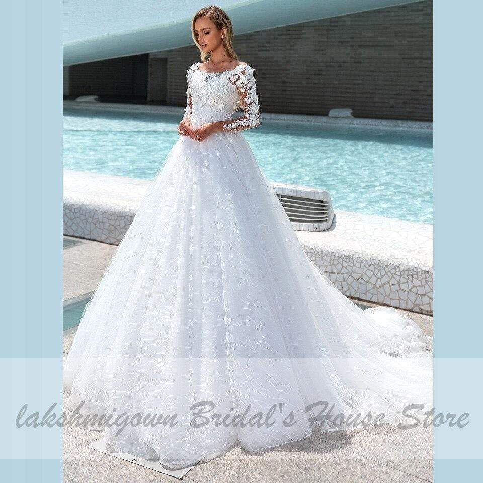 Princess Bridal Dresses Lace Glitter Tulle Wedding Dress - ROYCEBRIDAL OFFICIAL STORE