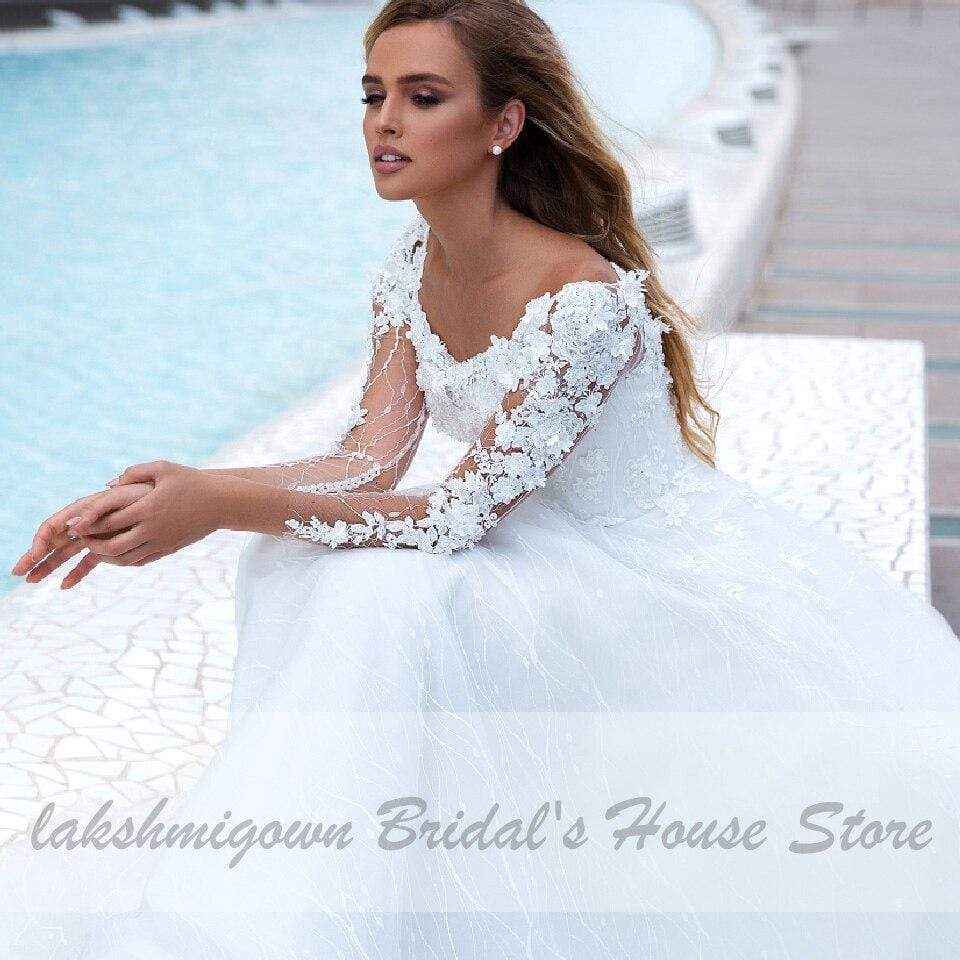 Princess Bridal Dresses Lace Glitter Tulle Wedding Dress - ROYCEBRIDAL OFFICIAL STORE