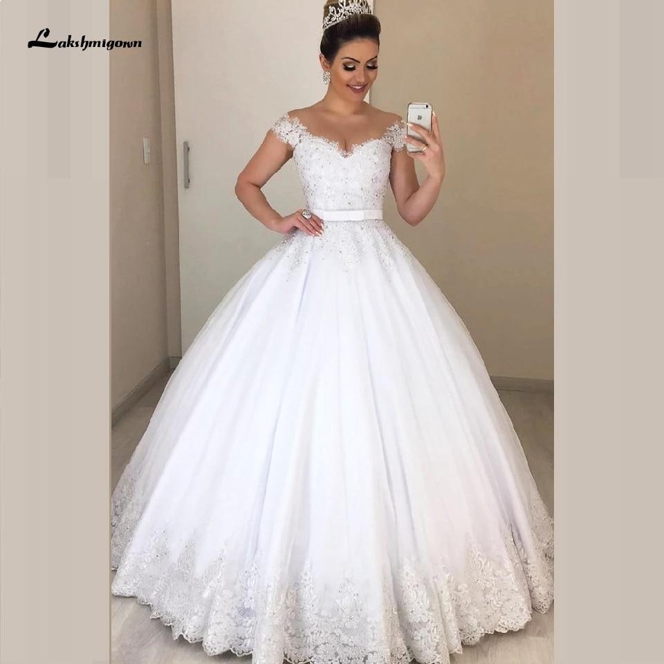 Princess Bridal Wedding Gowns Sexy Sheer Capped Sleeves - ROYCEBRIDAL OFFICIAL STORE