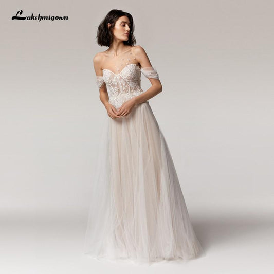 Princess Champagne Wedding Dress A Line New Designer - ROYCEBRIDAL OFFICIAL STORE