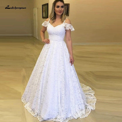 Princess Lace Dress for Bride Dress Off Shoulder Wedding Gowns - ROYCEBRIDAL OFFICIAL STORE