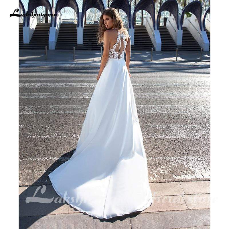 Princess Wedding Dress Boho A-Line Hater neck Backless - ROYCEBRIDAL OFFICIAL STORE