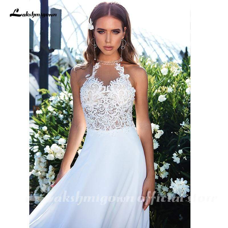 Princess Wedding Dress Boho A-Line Hater neck Backless - ROYCEBRIDAL OFFICIAL STORE