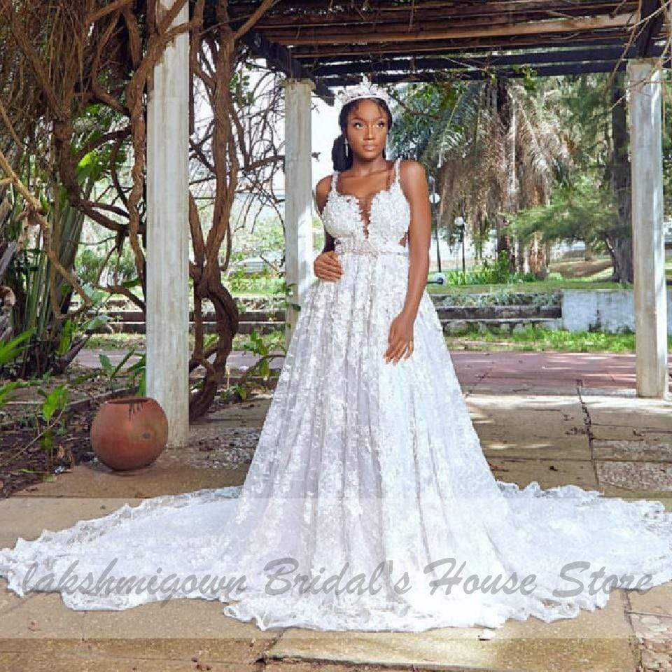 Princesse Mariage African Luxury Crystal Lace Wedding Dress - ROYCEBRIDAL OFFICIAL STORE