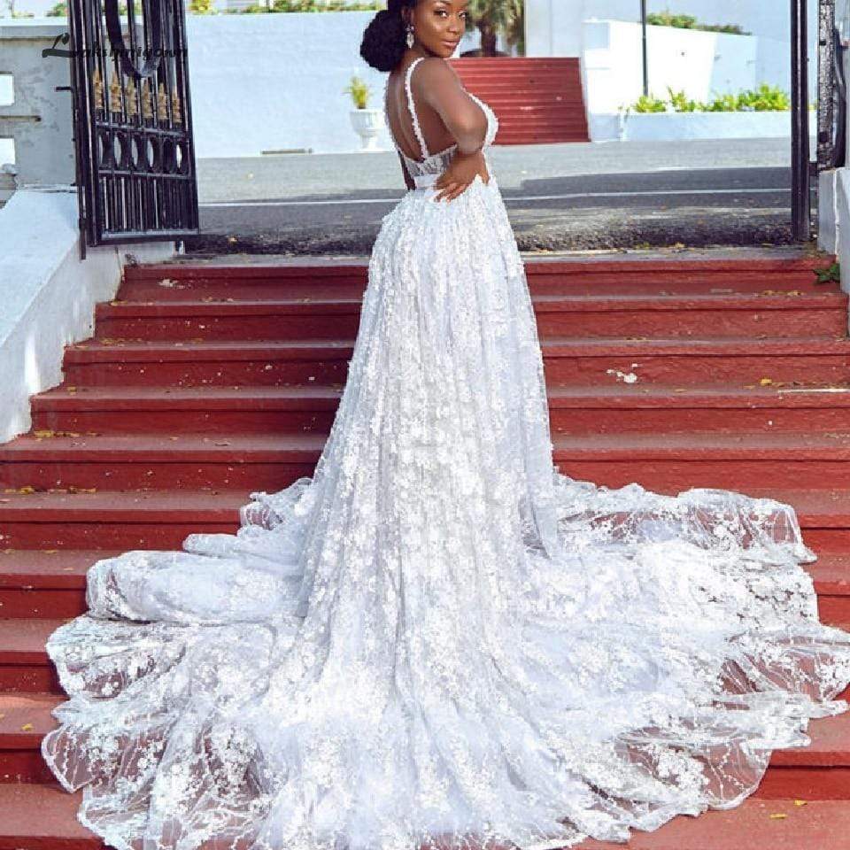 Princesse Mariage African Luxury Crystal Lace Wedding Dress - ROYCEBRIDAL OFFICIAL STORE