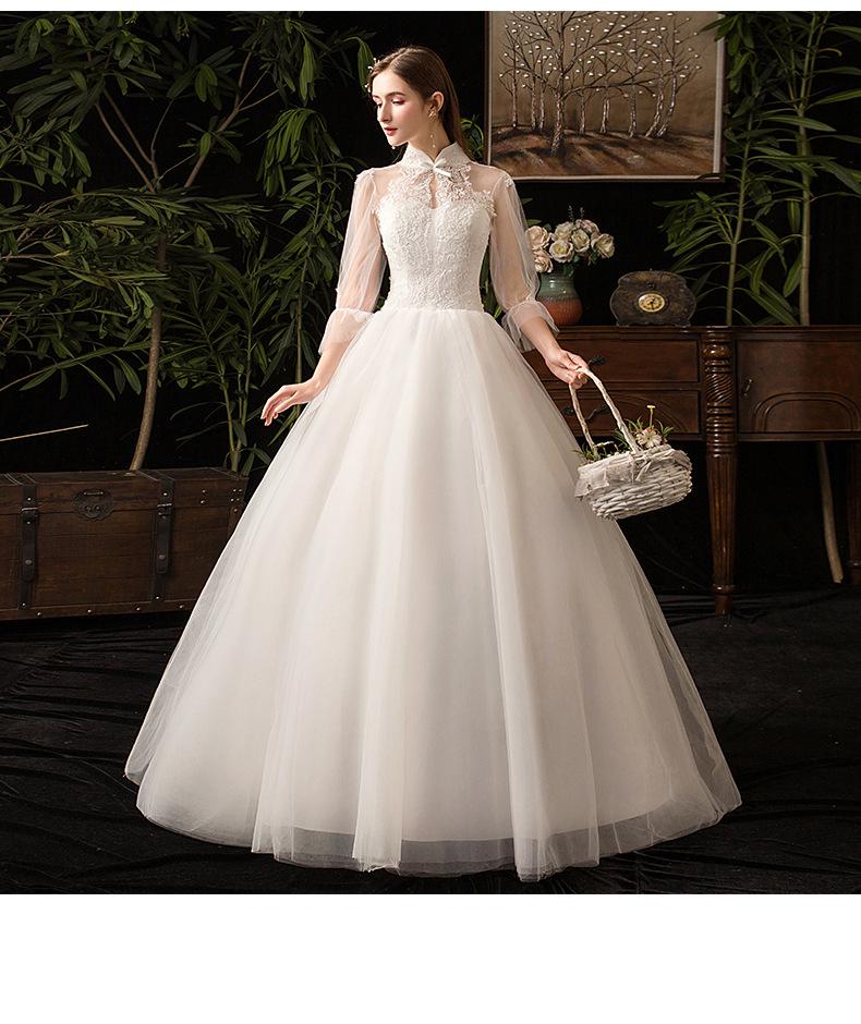 Roycebridal New High Neck Three Quarter Sleeve Wedding Dress Sexy Illusion Lace Applique Plus Size Vintage Bridal Gown Robe De Mariee L