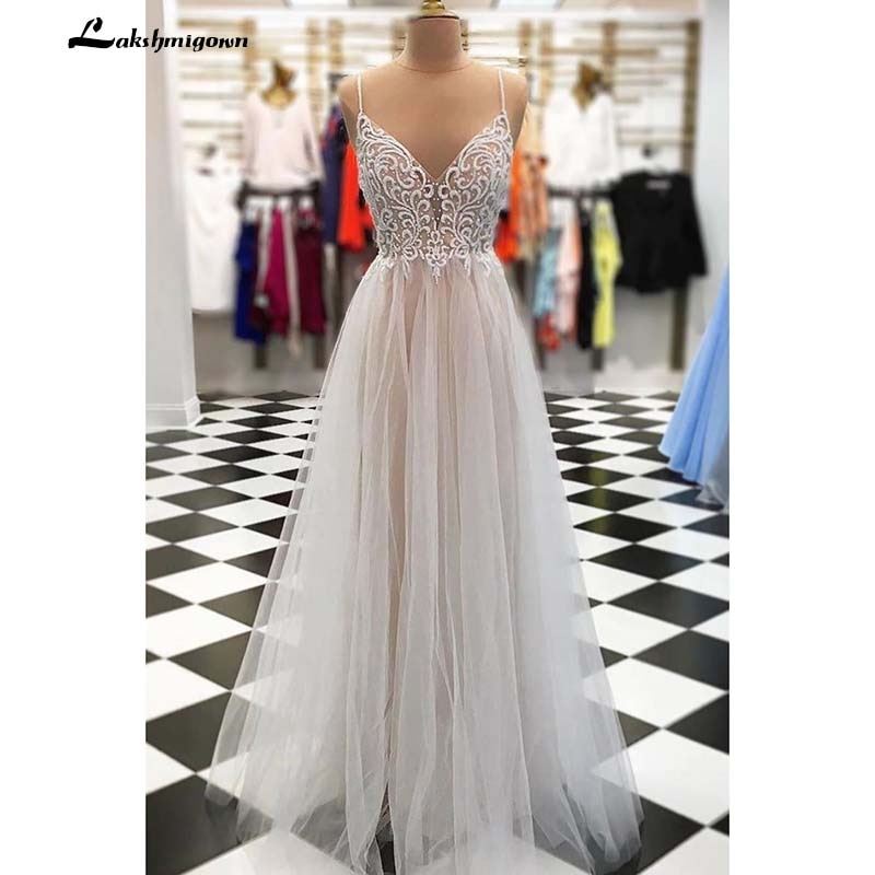 Lakshmigown Champagne tulle Long Wedding Dresses Lace Applique Chiffon Boho Bridal Gowns Cheap wedding gown Vestido De Festa - ROYCEBRIDAL OFFICIAL STORE