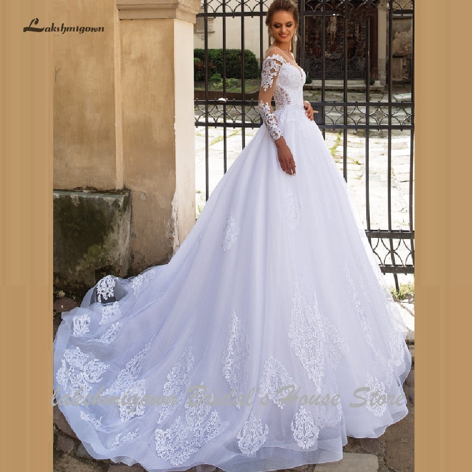 Lakshmigown Luxury A Line Wedding Dress 2 in 1 with Sleeves Lace Bridal Gown Vestido de Noiva Sexy Princess Tulle Wedding Gowns - ROYCEBRIDAL OFFICIAL STORE