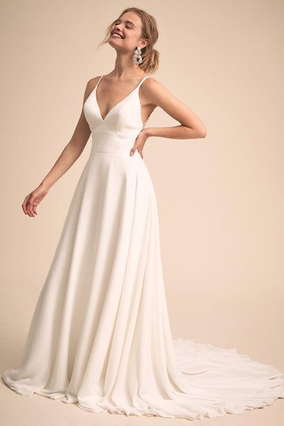 Roycebridal Simple V Neck Spaghetti Straps Chiffon A Line Wedding Dress With Lace Back Bridal Gown 2025