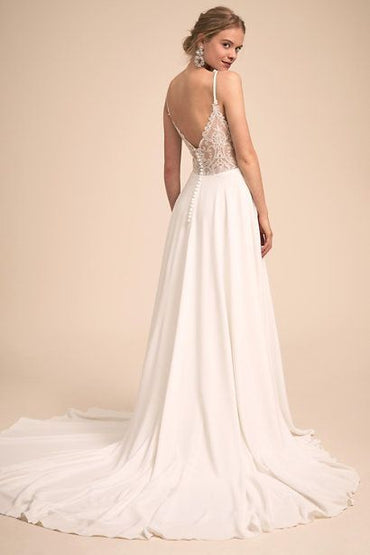 Roycebridal Simple V Neck Spaghetti Straps Chiffon A Line Wedding Dress With Lace Back Bridal Gown 2025