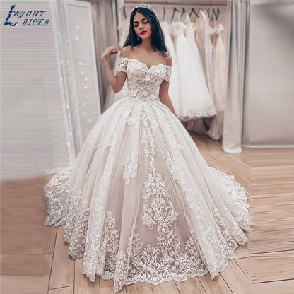 Roycebridal Princess Ball Gown Wedding Dress 2021 vestido de noiva Off the Shoulder robe de mariee Lace Appliques Wedding Bridal Gown