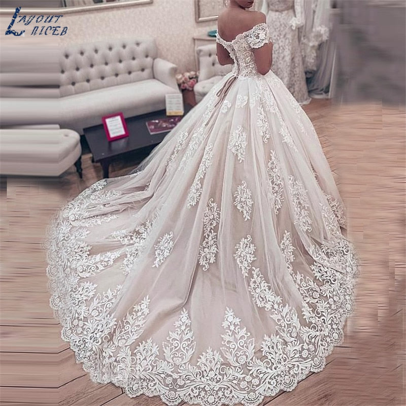 Roycebridal Princess Ball Gown Wedding Dress 2021 vestido de noiva Off the Shoulder robe de mariee Lace Appliques Wedding Bridal Gown