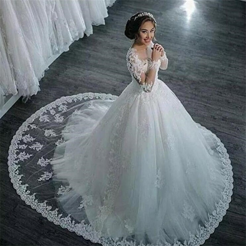 Roycebridal Vestidos De Noiva 2021 Elegant A-Line suknia slubna Wedding Dress Tulle Appliques Beaded Princess Lace Wedding Gowns trouwjurk