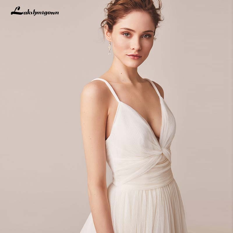 Sexy Spaghetti Straps Tulle Wedding Dress Vestido De Novia Sleeveless V-neck Backless Bride Dresses Robe De Mariage - ROYCEBRIDAL OFFICIAL STORE