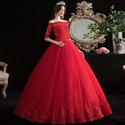 Roycebridal Half-sleeve Red Wedding Dress Lace Up  Bride Plus Size Wedding Dresses Ball Gowns Princess Dresses  Vestido De Novia