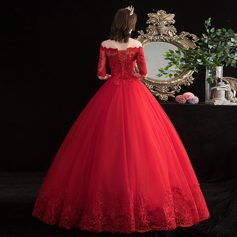 Roycebridal Half-sleeve Red Wedding Dress Lace Up  Bride Plus Size Wedding Dresses Ball Gowns Princess Dresses  Vestido De Novia