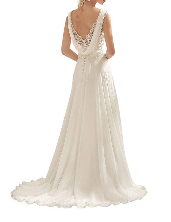 Beach Wedding Dresses White/Lvory Chiffon Lace Appliques Bridal Gown Backless Vestido De Noiva - ROYCEBRIDAL OFFICIAL STORE