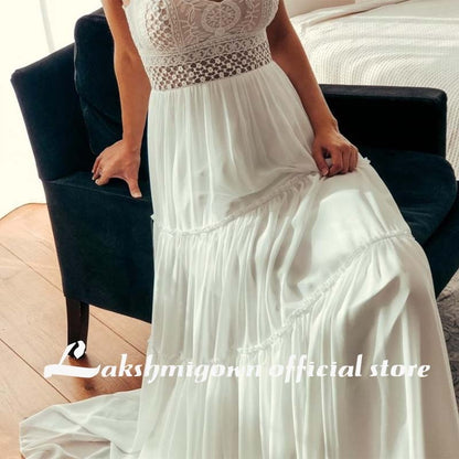 Lakshmigown Romantic Lace Boho Outdoor Wedding Dress Open Back Long Train Bridal gowns bruidsjurk plus size festido de noiva - ROYCEBRIDAL OFFICIAL STORE