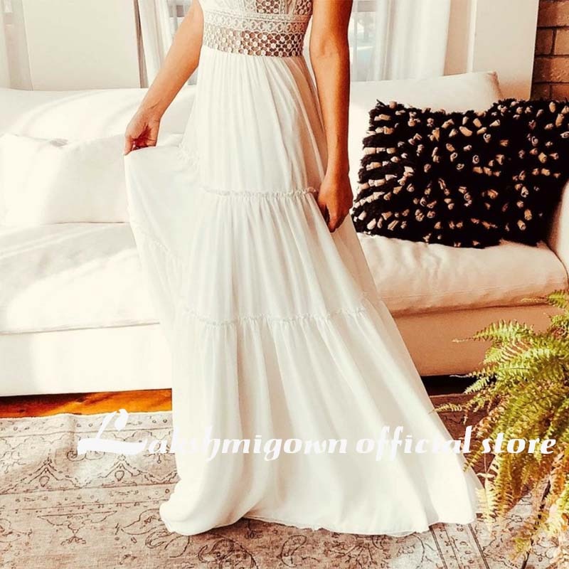 Lakshmigown Romantic Lace Boho Outdoor Wedding Dress Open Back Long Train Bridal gowns bruidsjurk plus size festido de noiva - ROYCEBRIDAL OFFICIAL STORE