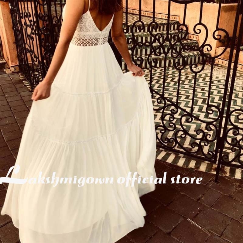 Lakshmigown Romantic Lace Boho Outdoor Wedding Dress Open Back Long Train Bridal gowns bruidsjurk plus size festido de noiva - ROYCEBRIDAL OFFICIAL STORE