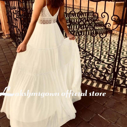 Lakshmigown Romantic Lace Boho Outdoor Wedding Dress Open Back Long Train Bridal gowns bruidsjurk plus size festido de noiva - ROYCEBRIDAL OFFICIAL STORE