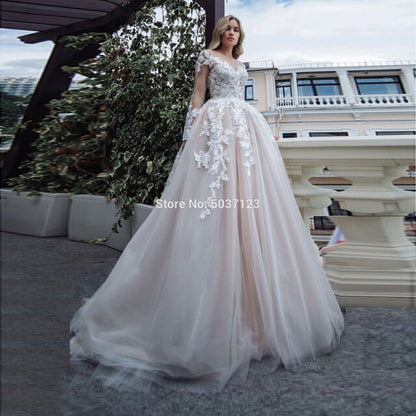 Roycebridal Luxury Long Sleeves Wedding Dresses 2024 A Line V Neck Bridal Wedding Gown Lace Appliques Floor Length